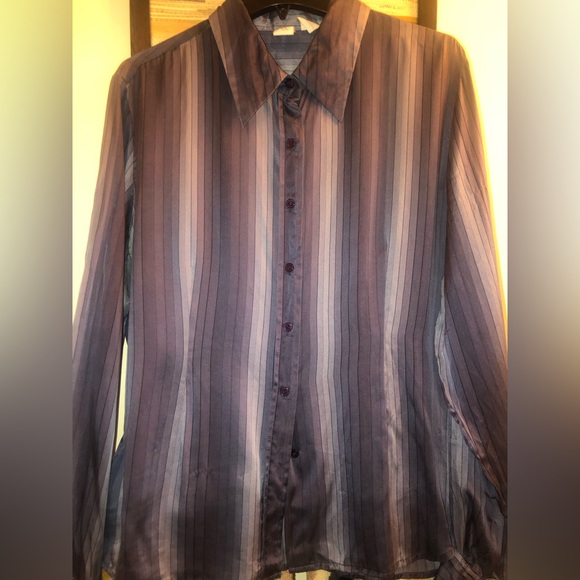 Clifford & Willis Tops - CW Silk Blue Striped Blouse 14 16